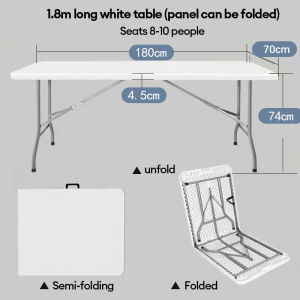Folding Table Foldable Table 1.8m HDPE Heavy Duty Multipurpose Portable Table For Event/Desk/Catering/Buffet/Dining