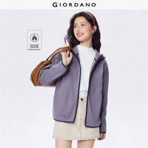 Giordano Women Fleece lined contrast binding zip up hoodie Free Shipping 05375886