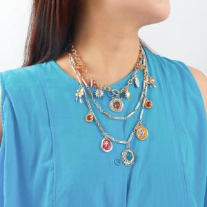 Hmeme 3 cái bộ phóng đại nhiều lớp hợp kim nhựa hoa màu bị chặn kỳ nghỉ Vòng cổ cho Phụ nữ mùa hè bên trang sức phụ kiện