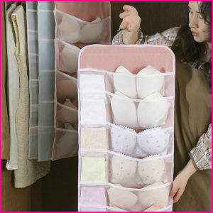 Underwear Storage Bag Foldable Wardrobe Bra Organiser Hanging Double-Sided Underwear Storage Bag 30Grids Organiser for Bras Pants Scoks Space Saving Bag
