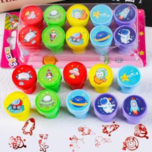 10Pcs Cute Astronaut Rocket Theme Self-ink Stamps Toys for Kids Outer Space Birthday Party Favors Pinata Kindergarten Rewards