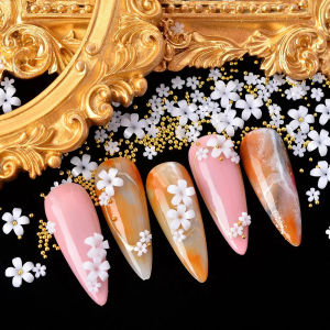 Acrylic Flower Nail Art Decoration Mixed Size White Rhinestones Silver Gem Manicure Tool Accessories