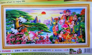 Tranh thêu chữ thập 3 ông Phúc lộc thọ (về tự thêu) DV6698