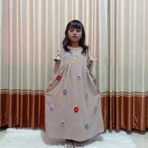 Gamis anak perempuan usia 3-8 tahun bahan crinkle pompom motif timbul