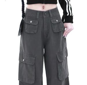 Cargo Denim Pasir Putih Highwaist Loose Celana Jeans Wanita Korea