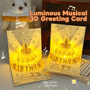 INTOONE with Automatic Music Lighting Happy Birthday Card Four-Layer Birthday Cake 3D Gift Card  Foldable Musical Light Greeting Card Gift
