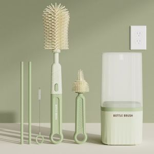 Bottle and Straw Brush Set 6 in 1 Portable Travel Silicone Brush Baby Bottle Feeding Bottle Brush