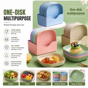11Pcs/Set Dessert Plate Dried Fruit Snack Plate Square Spit Bone Dish Sauce Kitchen Tableware