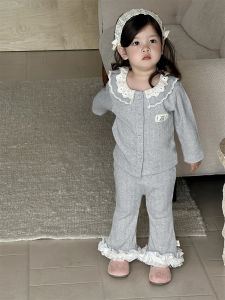 Childrens spring outfits baby spring clothing 2026 Spring Korean-style childrens clothing girls lace hooded sweatshirt set