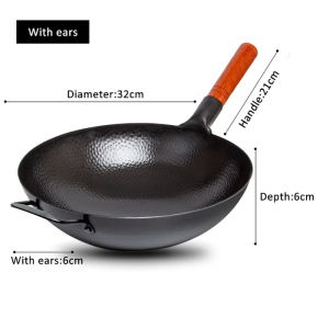 Konco Blue Fish scale pattern Wok Chinese handmade Traditional Iron wok with helper handle Gas cookware Cooking Pot Stir-Fry pan 32cm/34cm