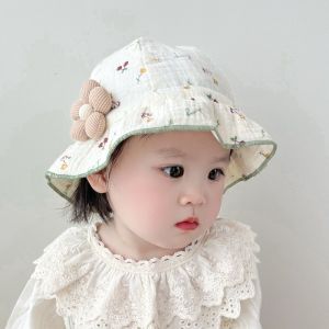 Breathable Kids Fisherman Hat Baby Bucket 3D Flower Sunshade Adjustable Cotton Gauze Toddler Girl Outdoor Cap Topi Budak