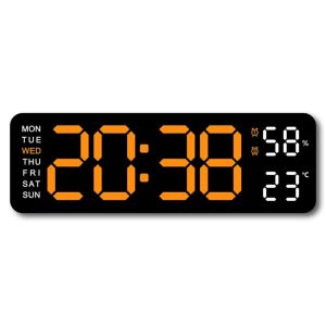 SDRYHTDH 12/24Hr Format Large Digital Wall Clock Adjustable Brightness Time Alarm Clock Stylish Design Hanging/Stand LED Electronic Clock For Living Room
