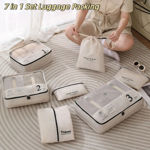 XANTHE Waterproof Travel Compression Packing Cubes Bag Wear-resistant 7 in 1 Set Travel Bag Portable Durable Luggage Storage Bag Travel