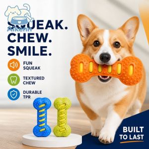 Aikenn Dog Chew Bone TPR Squeaky Durable Bite Resistant Dental Cleaning Toy For Medium Large Dogs