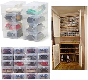Stackable and Foldable Shoe Organiser Boxes - Plastic and Clear