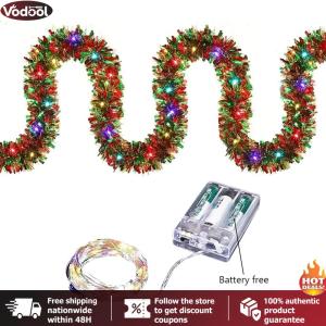 [Vodool Tool Outlet] 16.4Ft Christmas Garland Hanging Garland with LED Lights Pre-Lit Christmas Wreath Decorative Battery-Operated Garland Xmas Party Favors