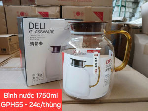 Bình thủy tinh đựng nước 1.7L quai cầm miệng rót hoa văn vuông YZH-33 Square Pattern Glass Pitcher Jar 1700ml