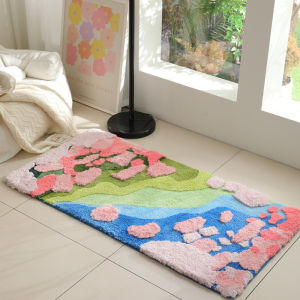Long Colorful Plush Floor Mat Absorbent Anti-slip Quick-drying Bathroom Mat Kitchen Rug Doormat