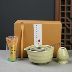 NEXASHOP 5PCS Bamboo Ceramic Japanese Matcha Tea Set With Strainer Spoon Food Grade Matcha Whisk Set  Safe Green Tea Whisk Stirring