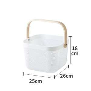 To Be Best ตะกร้าตาข่ายพลาสติก ด้ามจับไม้ มีรูระบายน้ำ อากาศ