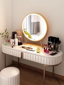 [SG Stock]Luxury Desktop Makeup Mirror LED Light Desktop Makeup Mirror High-Definition Makeup Mirror Bedroom Round Mirror