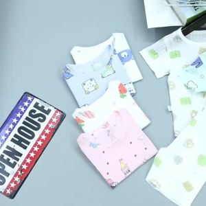 Childrens Short-Sleeved Suit Pure Cotton Baby T-shirt Shorts Summer Boys And Girls Home Wear Thin Infant Pajamas Air Conditioning Room Clothing