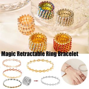 ANGY  Women Jewelry Accessories Retractable Ring Bracelet Crystal Bracelets Stretchable Bangle 2 In 1 Ring Bracelet Temperament Rhinestone Flexible Finger Buckle Dual Purpose Jewelry