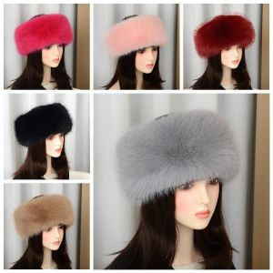 MUQZI Coldproof Plush Faux Fur Headband Solid Color Soft Fluffy Elastic Hair Bands Travel Head Cover Lady Warm Empty Hat Autumn Winter