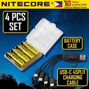 Nitecore NH2400 AA Battery - USB-C - 2400mAh Rechargeable AA Battery with Split Charging Cable