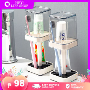 【 Utility Model 】Toothbrush Holder Organizer and Toothpaste Case , with Cover Cap and Drainer Hygienic Bathroom Rack Set