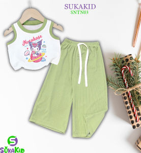 Bộ đồ sát nách quần ống rộng bé gái thun gân hình in nacabase suawx cho bé 6kg -30kg.SNQD03.
