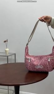 Leopard Print Fabric Hobo Shoulder Bag Front Printed Logo Five Trendy Leopard Colorways Adjustable Wide Strap Daily Sports Crossbody Bag