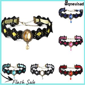 【WQ】 COD สร้อยคอลูกไม้สีดำคอปกสร้อยคอกำมะหยี่คริสตัลแบบกอธิควินเทจจี้โซ่