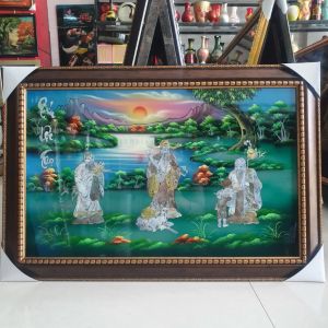 { Siêu sale Xả kho } Tranh sơn mài- Phúc Lộc Thọ- cẩn ốc xà cừ cao cấp size 40x60 cm