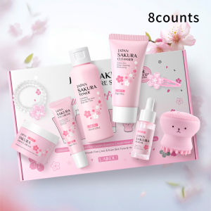 LAIKOU Japan Sakura Skin Care 8pcs Anti-aging Set Skin Rejuvenating Serum Glowing Moisturizer Boost Radiance Toner