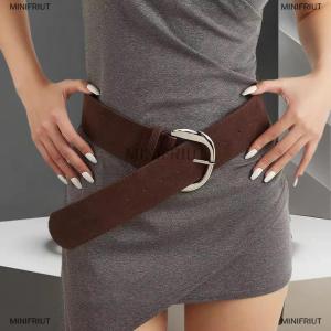 [COD] MINIFRIUT Women Luxury Design Suede Leather Wide Belt Casual Versatile Business Waist Strap Trendy Pin Buckle Waistband