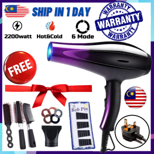 【Ready Stock】 Professional Hair Dryer with Nozzle 2200Watt Hair Dryer Strong Cold Wind Hot Wind 5 Types Winds Adjustment