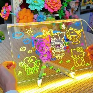 ✨แผ่นเรืองแสง LED✨ฟรีปากกา ป้ายไฟเขียนได้ ลบได้ กระดานวาดภาพ สําหรับเด็ก ป้องกันรอยขีดข่วน เรืองแสงป้ายข้อความ