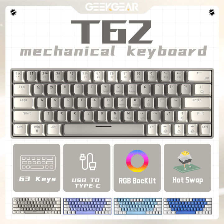 【DELIVER IN 3 DAYS】 ZIFRIEND T62 63 Keys Mechanical Keyboard Wired 60% ...