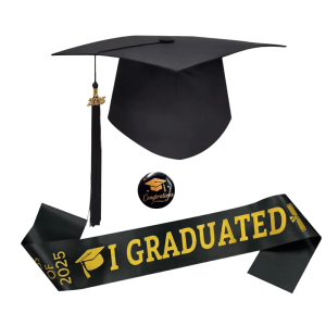 Premium Fabric Graduation Hat And Sash Set 2025 Customizable Hat With Medallions For College Graduate Event