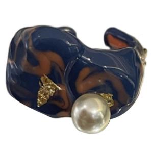 Phong cách Nhẫn hở với vẽ tay nhỏ giọt dầu và lá vàng kim gốm nhẫn đeo ngón tay lễ hội quà tặng cho những người đam mê thời trang