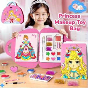 Kids Makeup Toy Bag Set Girls Dress up Stickers DIY Funny Dress Up Princess Beauty Kit