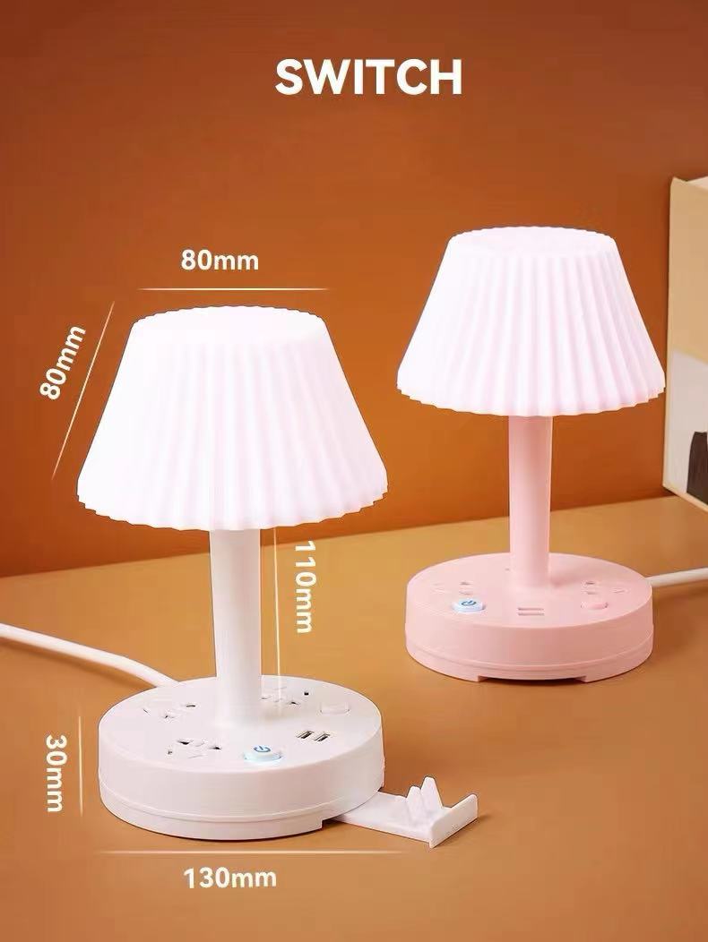 โคมไฟตั้งโต๊ะ โคมไฟเกาหลี led3in1USB โคมไฟหัวเตียง โคมไฟห้องนอน โคมไฟมินิมอลพร้อมช่องUSBและมีที่วางโทรศัพท์