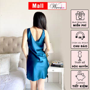 Đầm ngủ WANNABE DNS67 váy ngủ lụa bản vai 4cm cổ tim sát nách bản vai đơn giản chăm sóc giấc ngủ