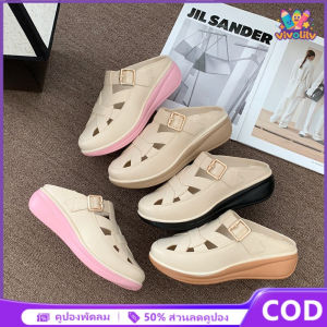 VIVOLILV ✨50%OFF✨รองเท้าแตะผู้หญิง เสริมส้น5ซม. หัวโต ส้นแบน แฟชั่น กันลื่น พื้นนุ่ม ใส่สบาย นำเข้าราคาถูก