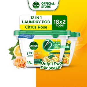 [Bundle of 2] Dettol Propod™ All-in-One Laundry Capsule (18x2) Laundry Pod Citrus Rose Powerful Laundry Detergent Capsules with Stain Remover for Clothes