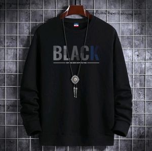 Promo Sweater Keren Kaos Pria Black Sweatshirt Elegan Crewneck Trendy Sweter Cowok Kasual Kekinian