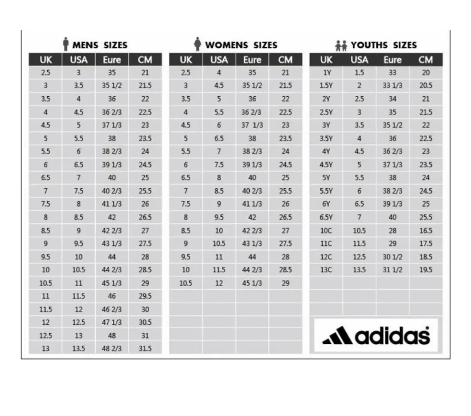 Adidas eqt store size chart