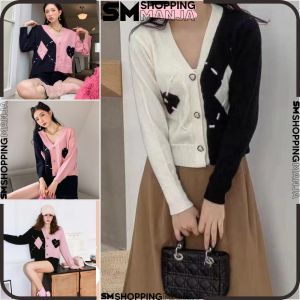 Cardigan Rajut Wanita Vneck Lengan Panjang Motif Love 2 Tone Outwear Style / Cardy Kombinasi Knitwear Sweater Women Fashion SM P372