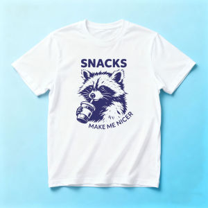 Drinking Beverage Raccoon Snacks Make Me Nicer Graphic Cotton T Shirt Men Short Sleeve Garment For Friends Daily Casual Hangout